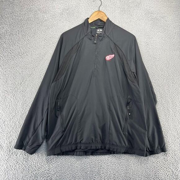 Detroit Red Wings Jacket Mens Large Black Windbreaker 1/2 Half Zip Pullover Logo - Picture 1 of 9